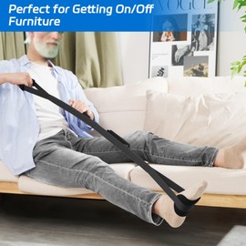 48 Inch Long Leg Lifter Strap, Leg Straps with 3 Soft Hand Grips & Soft Foot Pad, Leg Lifter After Hip Replacement, Leg Lifters Getting Legs in and Out of Bed, Wheelchair, Car (48" Black)