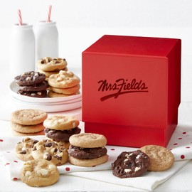 Mrs. Fields Crimson Mini Cookie Box - Assorted with 24 Nibblers Bite-Sized Cookies in 4 Signature Cookie Flavors