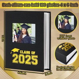 Dispowreath 2 Pcs Graduation Photo Album Holds 200 Pcs 4 x 6 Inch Photo 2025 Graduation Leather Album with Front Window Class of 2025 Memory Album Scrapbook for College High School Graduate Gift