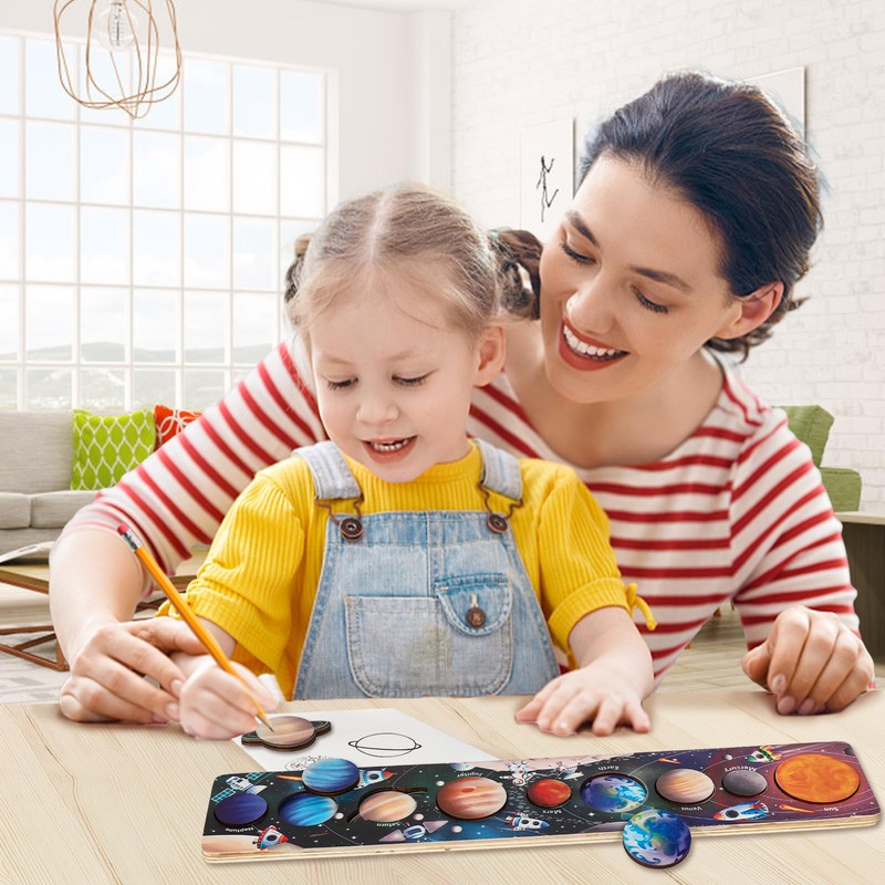 Zeoddler Solar System Toys for Kids 3-6, Wooden Space Puzzle,