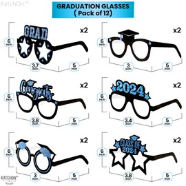 KatchOn, Blue Graduation Glasses 2024 - Pack of 12 | Graduation Photo Booth Props 2024 for Blue Graduation Decorations Class of 2024 | Graduation Party Favors for 2024 Graduation Party Decorations