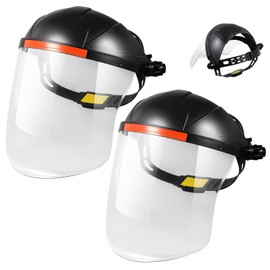 Tellegloww 2 Pack Safety Face Mask Shield for Grinding and Cutting, Full Impact Resistant Face Mask, Upgraded Thickening 3mm Visors and Impact Resistance, Adjustable Headgear Size, with a Sweatband
