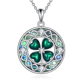 YAFEINI Four Leaf Clover Pendant Necklace Celtic Knot Jewelry Pendant 925 Sterling Silver Gift Jewelry for Women Inlaid Abalone Necklace