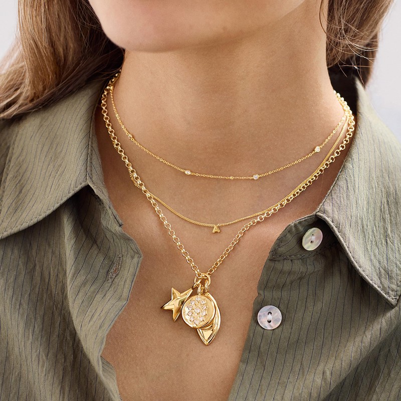 BaubleBar Evil Eye Charm Necklace - Clear/Gold