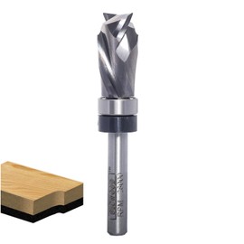 SICWOOD Compression Top Bearing Flush Trim Router Bit 1/4 Shank - 1/2" Cutting Dia, 1" Cut Height, Carbide Spiral Up-Down Pattern Template Flush Cut Router Bit, for Wood Trimming