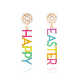 WCRAZYE Beaded Easter Earrings for Women Dainty Cute Egg Bunny Dangle Earrings Sparkling Pearl Bead Drop Earrings Spring Holiday Jewelry Gifts (Happy Easter)