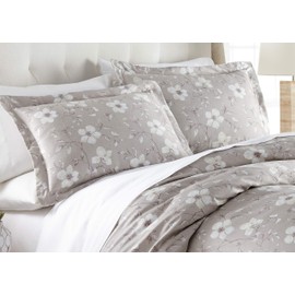 Mystic Garden Collection - 300 TC 100% Cotton Duvet Cover Set 2-Piece, Twin / Twin XL, Taupe-Grey