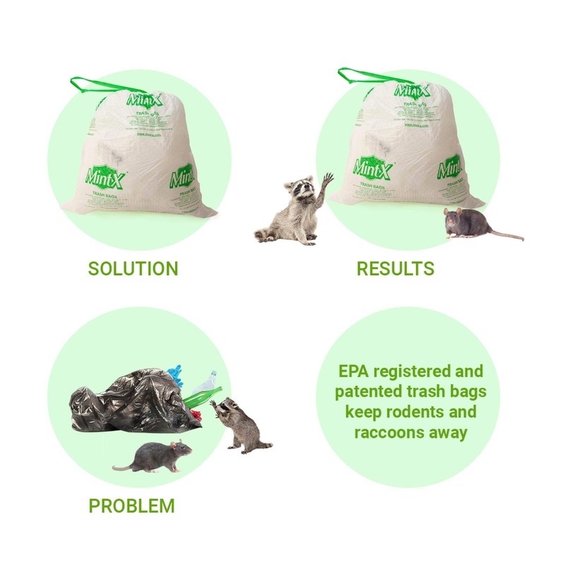 Mint -X Rodent Repellent Indoor Tall Kitchen Drawstring Trash Bags