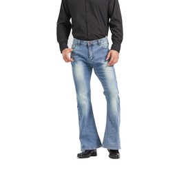 Men's Relaxed Vintage 60s 70s Bell Bottom Stretch Fit Classic Comfort Flared Flares Retro Leg Disco Denim Jeans Pants, Bu, X-Large