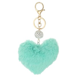 PATIKIL Faux Fur Pom Pom Keychain, Artificial Cute Puff Ball Keychain Heart Fluffy Charm Plush Pendant Chains for Purse Backpack Car Key Bag Tote Handbag, Green