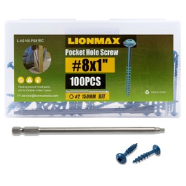 LIONMAX Pocket Hole Screws 1 Inch, 100 PCS Exterior Pocket Screw #8 x 1", Coarse Thread, Square Drive, Blue Coated Weather Resistant Pocket Hole Screws, 150MM Drive Bit Included