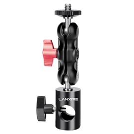 Lanxire Light Stand Mount Adapter with Double Ball Head - Compatible with Camera Monitor, Ring Light - Fits Flat Head Light Stand, Boom Arm - Max Load 4.4lb/2kg - 1/4’’ Screw