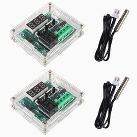 GTIWUNG Pack of 2 W1209 DC-12 V Digital Mini Thermostat Temperature Controller Control Switch Sensor Module DC 12 V Thermostat Temperature Switch Relay Thermal Sensor -50 to 110 °C (Red LED + Acrylic