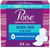 54 Count Poise Thin Incontinence Pads for Women,4 Drop, Absorbency,