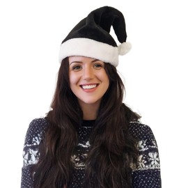 Komonee Black Santa Claus Christmas Hat Xmas Novelty Party for Festive Holidays Fancy Dress Up Unisex Costume Accessory New Years Fun Adults and Children