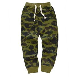 KISBINI Boy's Cotton Camouflage Sweatpants Sports Pants Joggers for Children Kids (7, The Army Green)