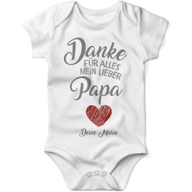 miKalino Babybody mit Spruch Danke für alles mein lieber Papa mit Namen Kurzarm Strampler für Jungen und Mädchen | Geschenkidee, Farbe:weiss, Grösse:62