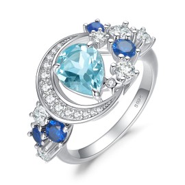 JewelryPalace Moon Star 2.2ct Pear Cut Genuine Sky Blue Topaz Created Sapphire Statement Rings for Women, 14k White Gold Plated 925 Sterling Silver Ring for Her, Natural Gemstone Jewellery Sets 8