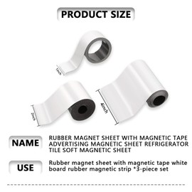BHUJIA 3 Pcs Magnetic Strip, Magnet Roll Dry Erase Magnetic Strip 1'' 2'' 4'' Wide 5.25 Ft Blank Magnetic - Sticky Labels and Stickers - Writable Flexible Magnet Sheet for Whiteboard Refrigerator