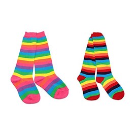 Colourful Baby World Kids Girls Cotton Rich Rainbow Striped Knee Socks (6-10 Years, Red and Pink (Twin Pack))