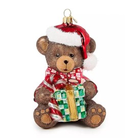 MacKenzie-Childs Courtly Check Teddy Bear Ornament Glass Handmade Christmas Decoration Hanging Indoor Garden DecorSize: one-size, color: Multi