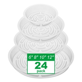 CATIFLIN 24 Pack Clear Plant Saucers - 6, 8, 10, 12 Inch Plastic Plant Trays for Pots, Flower Pot Saucers, Indoor & Outdoor Planter Drip Tray for Water Drainage & Protection