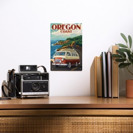 Lantern Press 6x9 Inch Metal Sign, Oregon Coast, Camper Van, Coastal