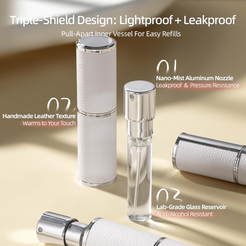 Cryslora Parfümzerstäuber, Rotationspresse Leder Nachfüllbare Parfümflasche, High-End-tragbare Spenderflasche für Geschenk