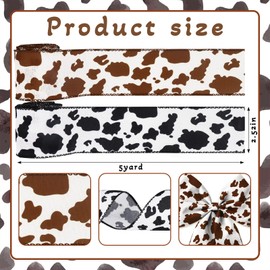 Glodecart 2 Rolls Cow Print Ribbon for Wrapping Gift Wreath Bow, Balck White Brown Cow Spot Ribbon for Gift Wrapping Craft Party Supplies Home Decoration DIY 2.5" X 10 Yard Wired Christmas Gift Ribbon