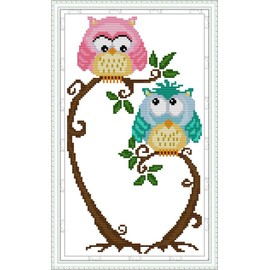 WOWDECOR Cross Stitch Kit 14CT Pre-Printed Embroidery Kit 2 Owl Animals Easy Embroidery Set for Beginners DIY Cross Stitch