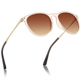 CARFIA Trendy Sunglasses for Women Polarized UV Protection Classic Retro Style CA5100, Yellow Sandblasted Frame Gradual Tea