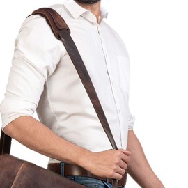 STILORD Shoulder Pad Leather Padded Anti-Slip Bag Strap Carrying Strap Made of Genuine Vintage Leather, Colour:Kansas - Brown