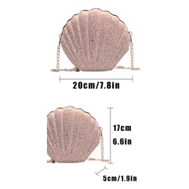 ZHYUAN Women's Glitter Bag, Women's Glitter Bag, Women's Shell Bag, Diamond Handbag, Rhinestone Clutch Purses, Sequin Chain Bag, Shell Purse, Glitter Shell Evening Bag, Rose Gol