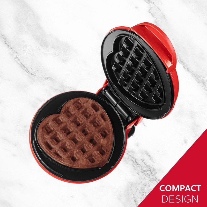 Holstein Housewares Personal Non-Stick Heart Waffle Maker, Red - 4-inch
