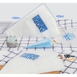 Ilauke Pack of 100 Reinforced Disposable Plastic Pastry Icing Piping Pouches for Icing Cake, white, 100PCS