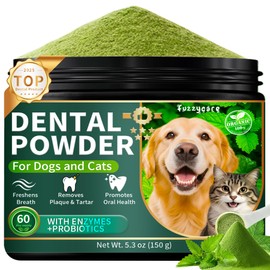 Dog Dental Powder, Dog Teeth Cleaning Powder with Natural Herbal Blend, Plaque Off Pet Tooth Cleaning lab co, Targets Tartar & Reduces Plaque & Bad Breath for Dogs & Cats, Mint -150Grams
