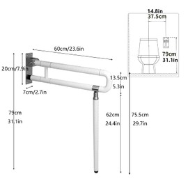 Nisorpa 29.7 INCH Foldable Toilet Grab Bar Stainless Steel Handicap Grab Bars for Bathroom Flip Up Grab Bars Handrails Anti Slip Safety Rails for Elderly Pregnant Women Disabled Handicap