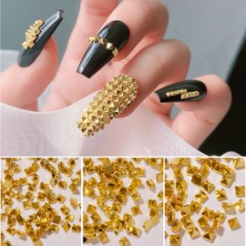 JERCLITY 600pcs Gold Square Spire Nail Charms Alloy Mini Metal Rivet Nail Charms for Acrylic Nails Flat Base Punk Style Square Spire Nail Studs Spike Nail Rivets for Women Nail Art（3 Sizes）