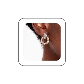 Iaceble Boho Gold Geometric Dangle Drop Earrings Twisted Circle Stud Earrings Door Knocker Drop Earrings Chunky Metal Twist Circle Earrings Cz Crystal Earrings Jewelry for Women