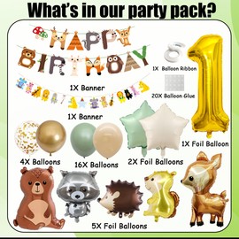 Decorazione per il 1° compleanno, ragazza, ragazzo, decorazione di compleanno con animali della foresta, ghirlanda di animali, palloncini in pellicola per il compleanno dei bambini, decorazione della
