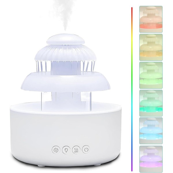 Rain Cloud Humidifier Water Drip, 2 in 1 Rain Cloud Diffuser, 780ml Rain Drop Humidifier, Mushroom Aromatherapy Essential Oil Diffuser with 7 Colors, Waterless Automatic Shut Off for Home Office