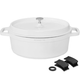 ROSSETTO 5.5QT Oval Dutch Oven Pot with Lid, Ceramic Dutch Oven with Silicone Assist Handle Holder, Dishwasher Safe, Oven Safe up to 450° F, Non-Stick & Non-Toxic Bread Dutch Oven with Lid for Baking,Brasing, Soups, Red