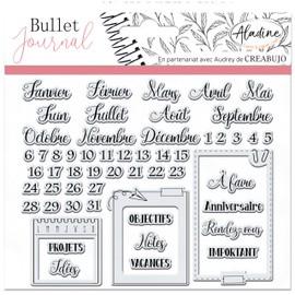 Aladine Stamp Set, Black, Clear Month Organization, Hundreds of Designs, Ideal for Bullet Journal, Notebooks, DIY Crafts, Wide, Acrylic, Rectangular