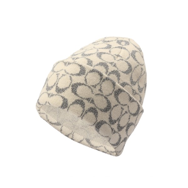 Coach Women's Metallic Sig C Beanie, Chalk, One Size