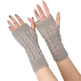 FGFD&OU Fingerless Gloves for Women, Knitted Half Finger Gloves, Short Knitted Gloves, Mittens, Hand Warmers, Wrist Warmers, Arm Warmers, Hand Warmers, Pulse Warmers, 1 Pair-Light Grey