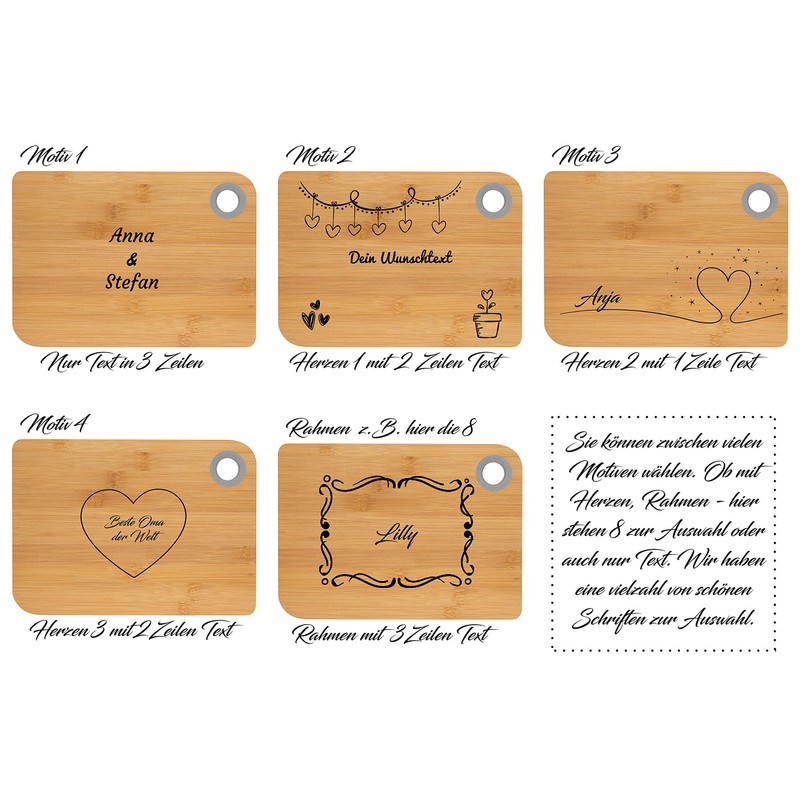 Breakfast Board with Desired Text Bamboo with Prefabricated Motifs (Rahmen5)