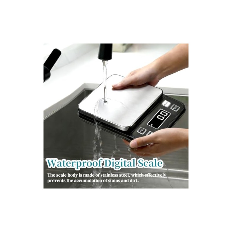 Digital Food Scale 11lb/5kg, Waterproof Kitchen Scale, Tare Function and