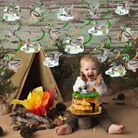 Duck Hunting Party Decorations - 24PCS Mallard Duck Hanging Swirls, Party Ceiling Streamers for Duck Hunting Baby Shower Birthday Decorations, Mallard Duck 1st 2nd Birthday Decorations