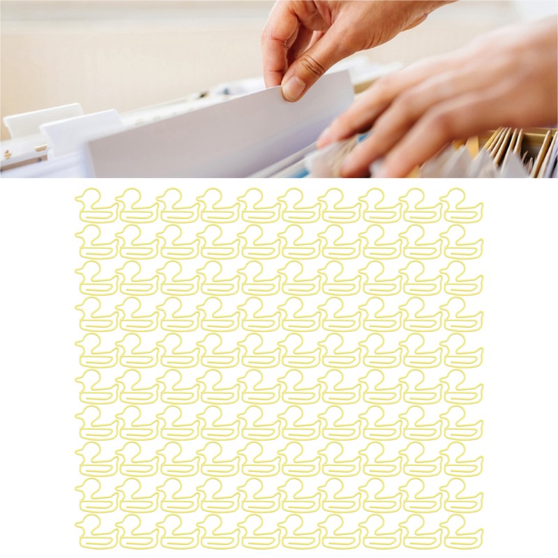 100Pcs Paper Clips Yellow Duck Shape Lightweight Portable Electroplating Process