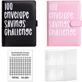 100 Envelopes Money Saving Challenge Binder, A5 Money Saving Challenge Book with Cash Envelopes, Savings Challenges Budget Book Binder to Save $5,050 (Black+Pink)